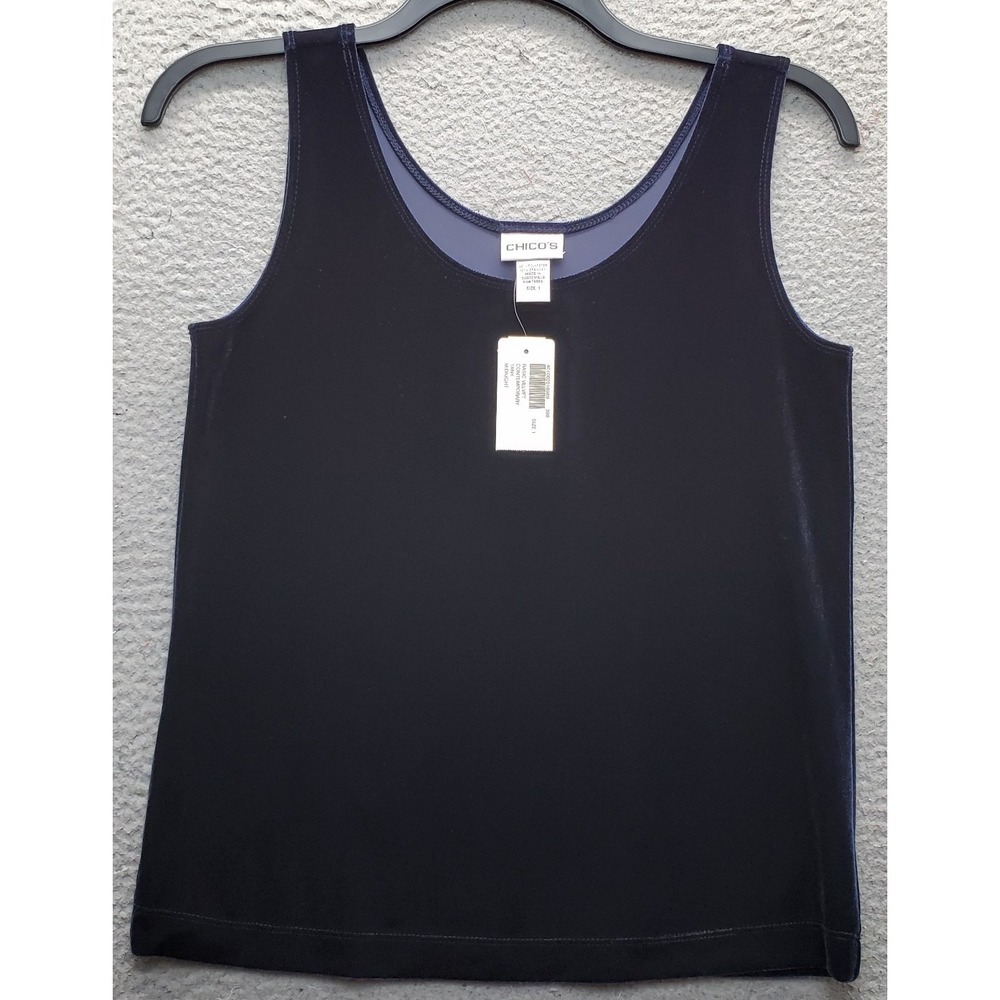 Chico's Tank Top Womens Medium Navy Velvet Scoop Neck Casual Sleeveless Pullover